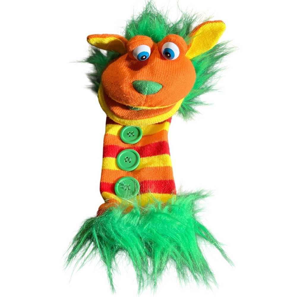 The Puppet Company Buttons Knitted Sleeve Sock Puppet Striped Monster Sockettes